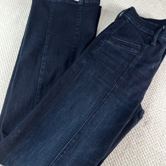 MOTHER The Hustler Roller Skimp Flare Jeans Blue Denim Front Seam High Rise 26 - Picture 1 of 12